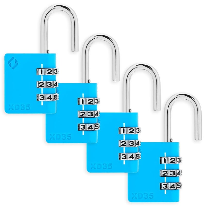 Zarker XD35 Combination Lock, 3-Digit Padlock for School Gym Sports LockerLock, Fence, Toolbox, Case, Hasp Storage (4-Pack, Blue) - Image 1